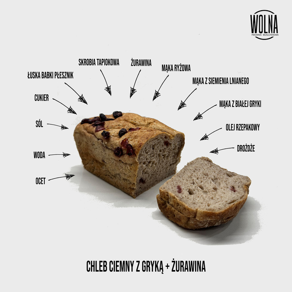 Chleb ciemny z gryką z żurawiną